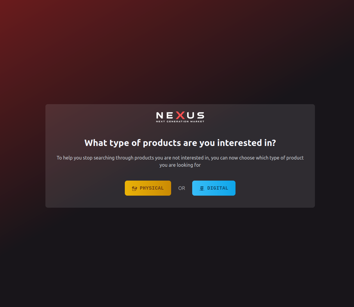 NEXUS Market Platform Interface Screenshot